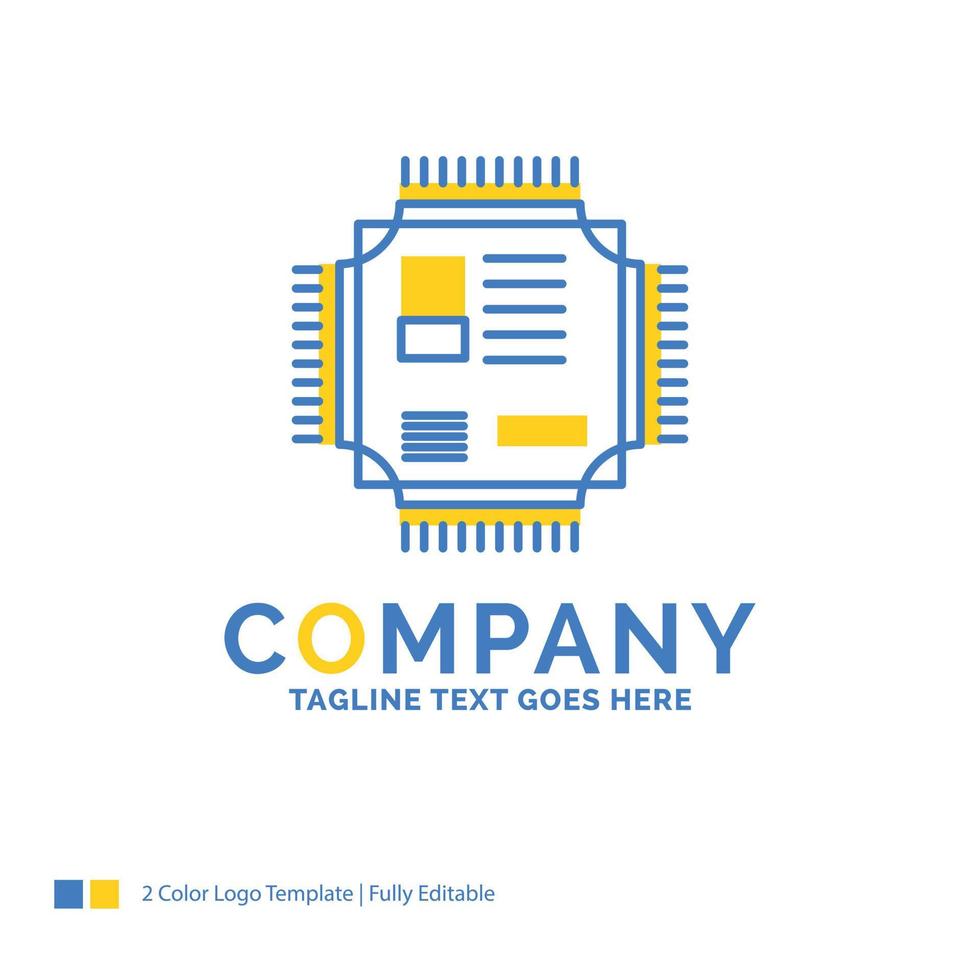 Chip. cpu. microchip. processor. technology Blue Yellow Business Logo template. Creative Design Template Place for Tagline. vector