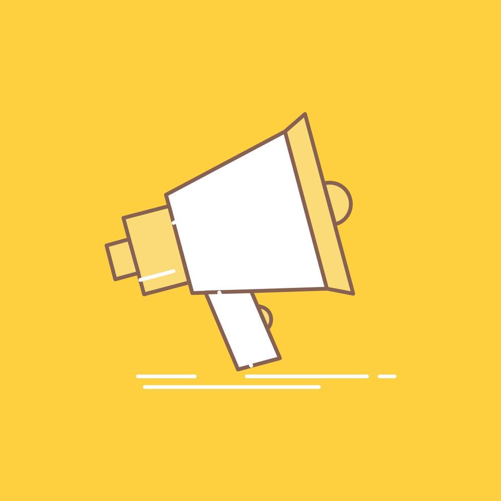 Bullhorn. digital. marketing. media. megaphone Flat Line Filled Icon. Beautiful Logo button over yellow background for UI and UX. website or mobile application vector