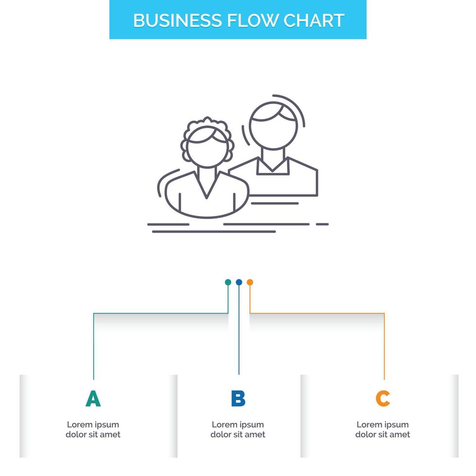 student. employee. group. couple. team Business Flow Chart Design with 3 Steps. Line Icon For Presentation Background Template Place for text vector