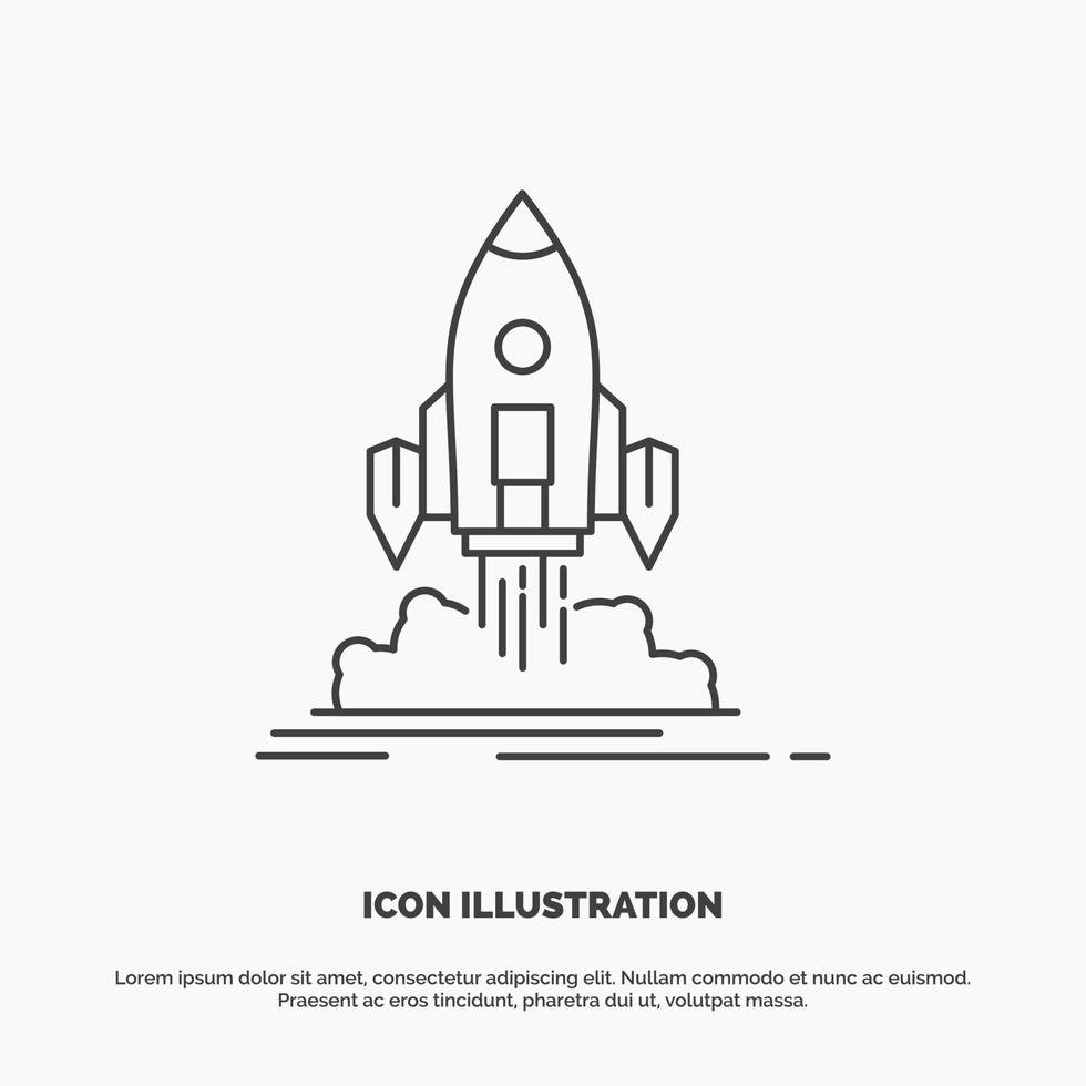 lanzar. misión. lanzadera. puesta en marcha. icono de publicación. símbolo gris vectorial de línea para ui y ux. sitio web o aplicación móvil vector