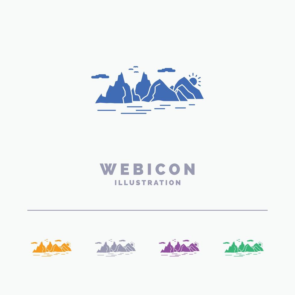 Mountain. hill. landscape. nature. cliff 5 Color Glyph Web Icon Template isolated on white. Vector illustration