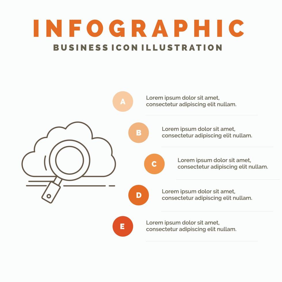 nube. búsqueda. almacenamiento. tecnología. plantilla de infografía informática para sitio web y presentación. icono de línea gris con ilustración de vector de estilo infográfico naranja