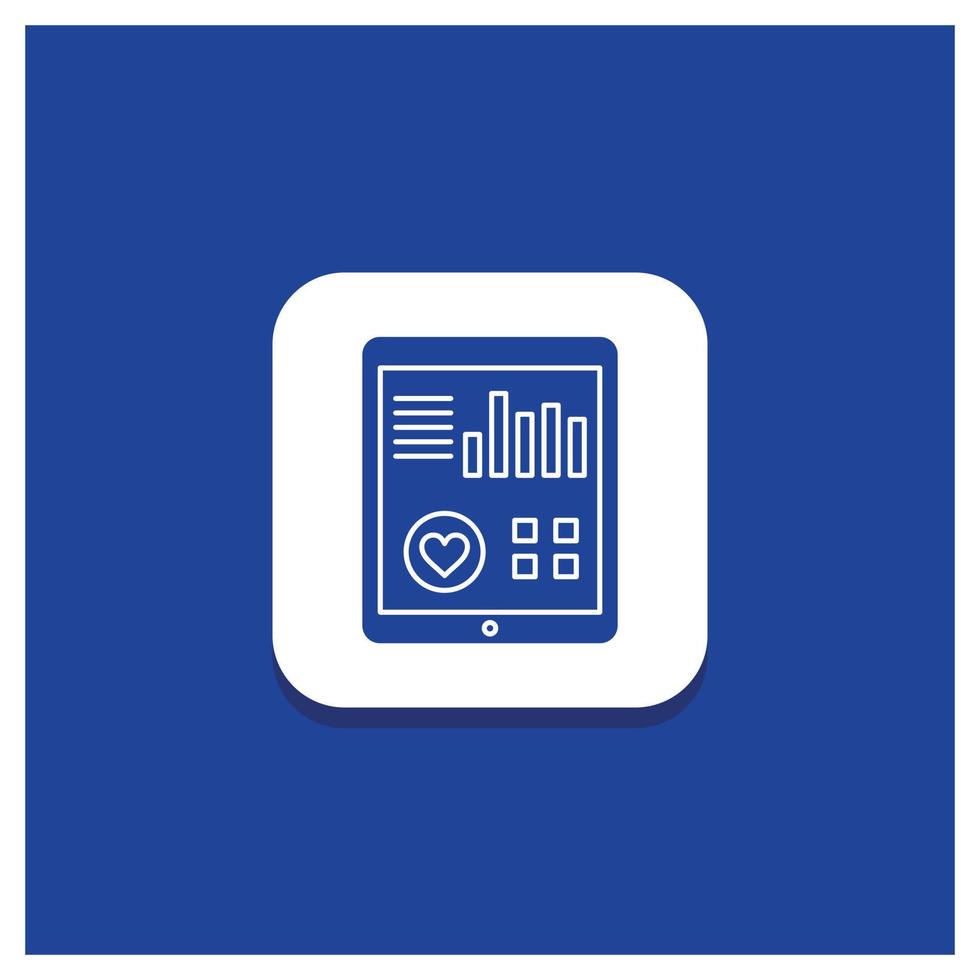 Blue Round Button for monitoring. health. heart. pulse. Patient Report Glyph icon vector