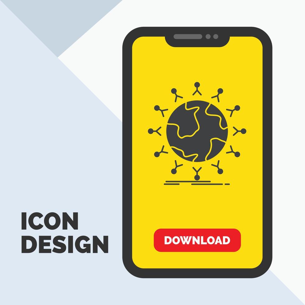 global. student. network. globe. kids Glyph Icon in Mobile for Download Page. Yellow Background vector