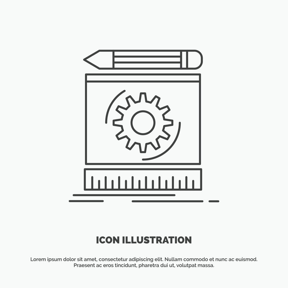 reclutar. ingeniería. proceso. prototipo. icono de creación de prototipos. símbolo gris vectorial de línea para ui y ux. sitio web o aplicación móvil vector