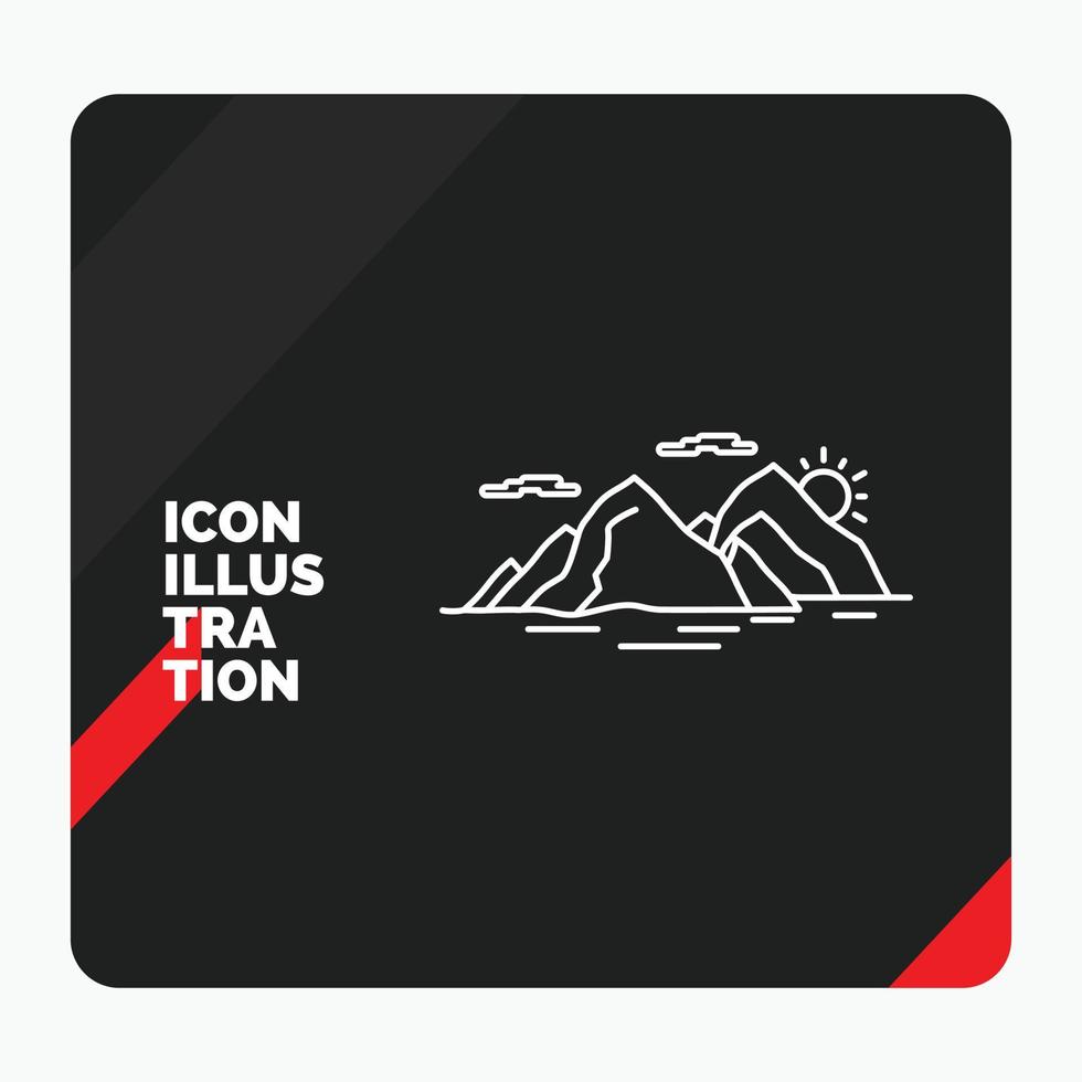 Red and Black Creative presentation Background for Mountain. hill. landscape. nature. evening Line Icon vector