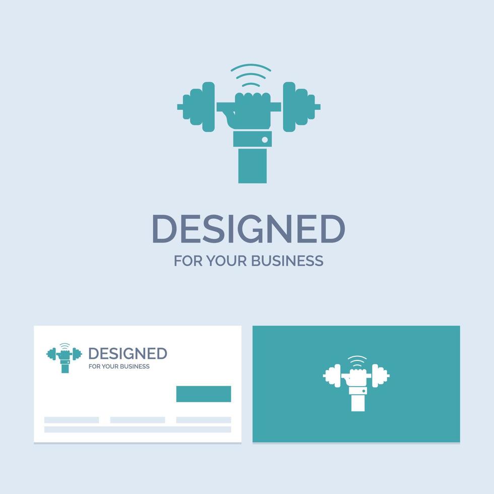 Dumbbell. gain. lifting. power. sport Business Logo Glyph Icon Symbol for your business. Turquoise Business Cards with Brand logo template. vector