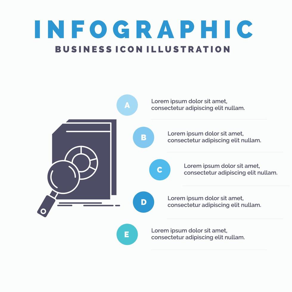 análisis. datos. financiero. mercado. plantilla de infografía de investigación para sitio web y presentación. icono de glifo gris con ilustración de vector de estilo infográfico azul.