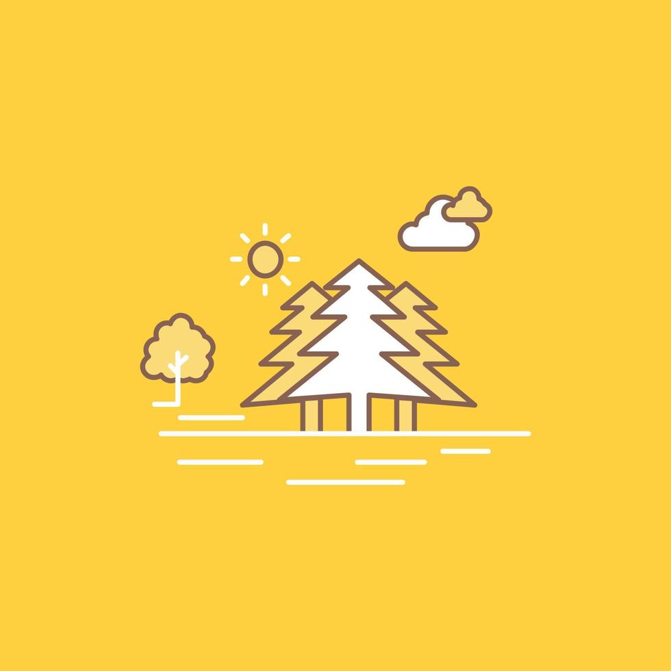 montaña. Cerro. paisaje. naturaleza. icono lleno de línea plana de nubes. hermoso botón de logotipo sobre fondo amarillo para ui y ux. sitio web o aplicación móvil vector