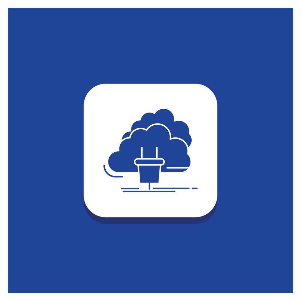 Blue Round Button for Cloud. connection. energy. network. power Glyph icon vector