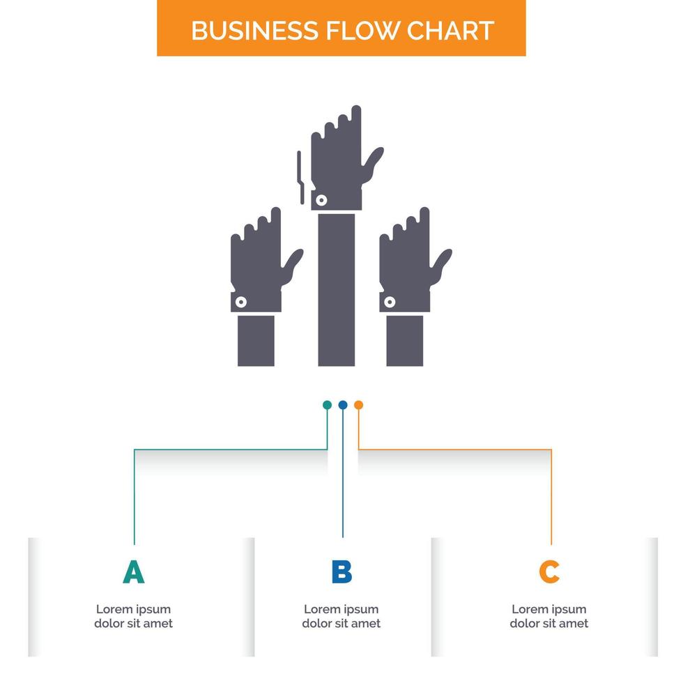 aspiración. negocio. deseo. empleado. diseño de diagrama de flujo comercial de intención con 3 pasos. icono de glifo para el lugar de plantilla de fondo de presentación para texto. vector