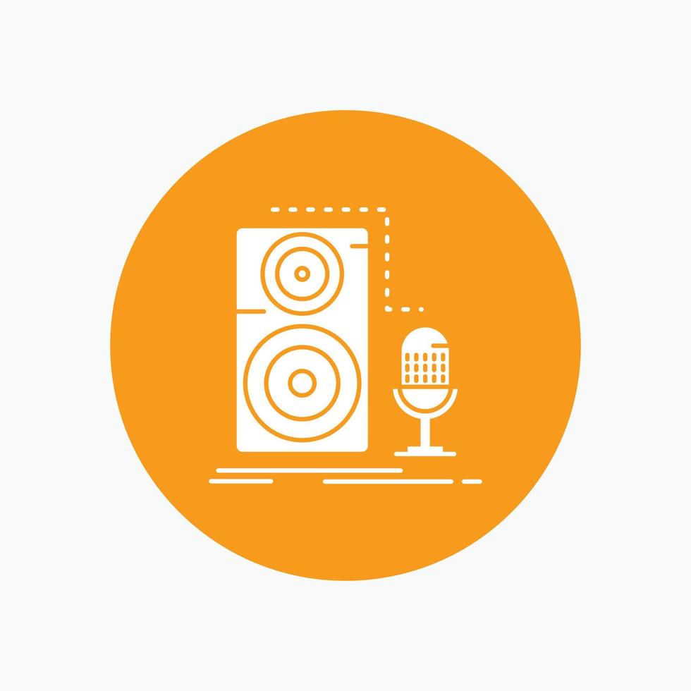 Live. mic. microphone. record. sound White Glyph Icon in Circle. Vector Button illustration