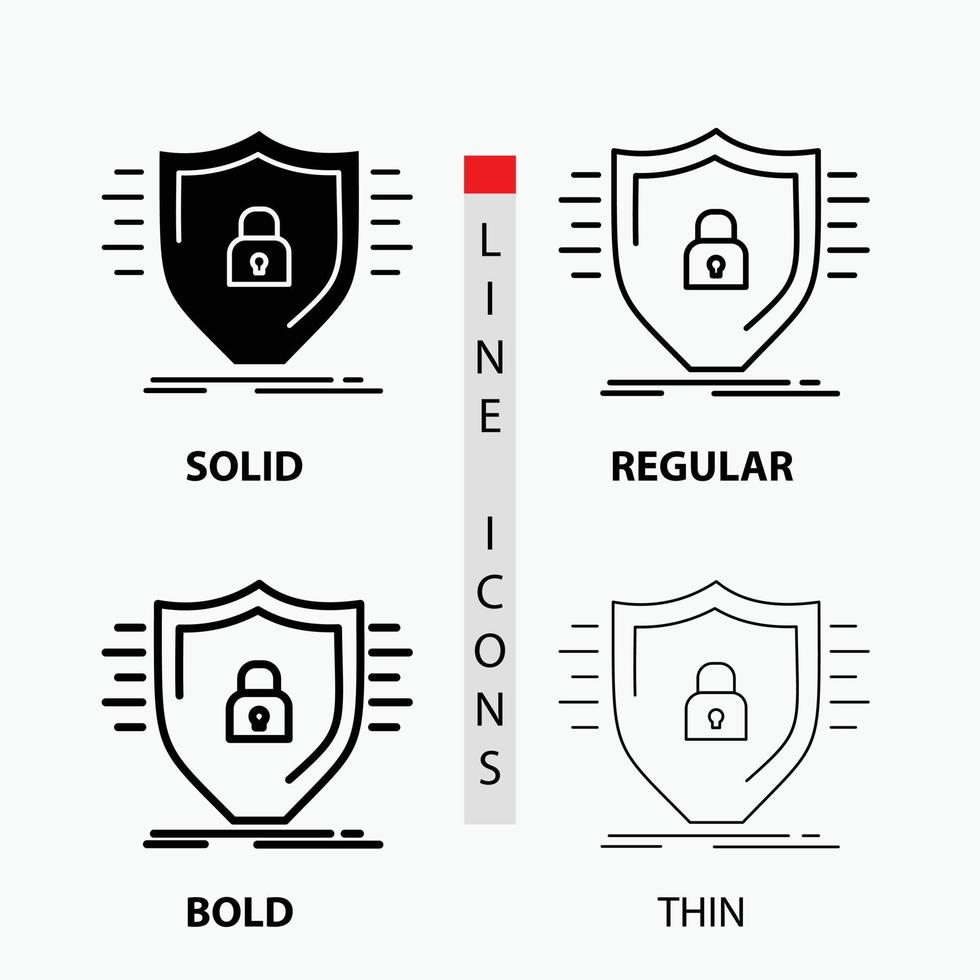 Defence. firewall. protection. safety. shield Icon in Thin. Regular. Bold Line and Glyph Style. Vector illustration