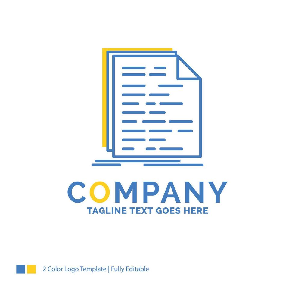 Code. coding. doc. programming. script Blue Yellow Business Logo template. Creative Design Template Place for Tagline. vector