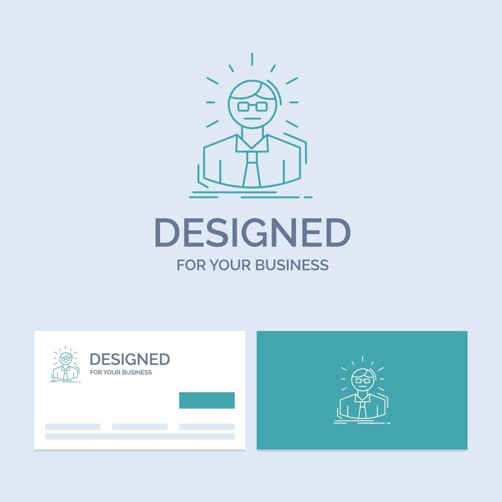 Manager. Employee. Doctor. Person. Business Man Business Logo Line Icon Symbol for your business. Turquoise Business Cards with Brand logo template vector