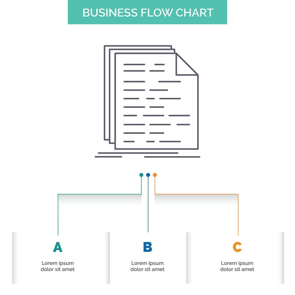 Code. coding. doc. programming. script Business Flow Chart Design with 3 Steps. Line Icon For Presentation Background Template Place for text vector