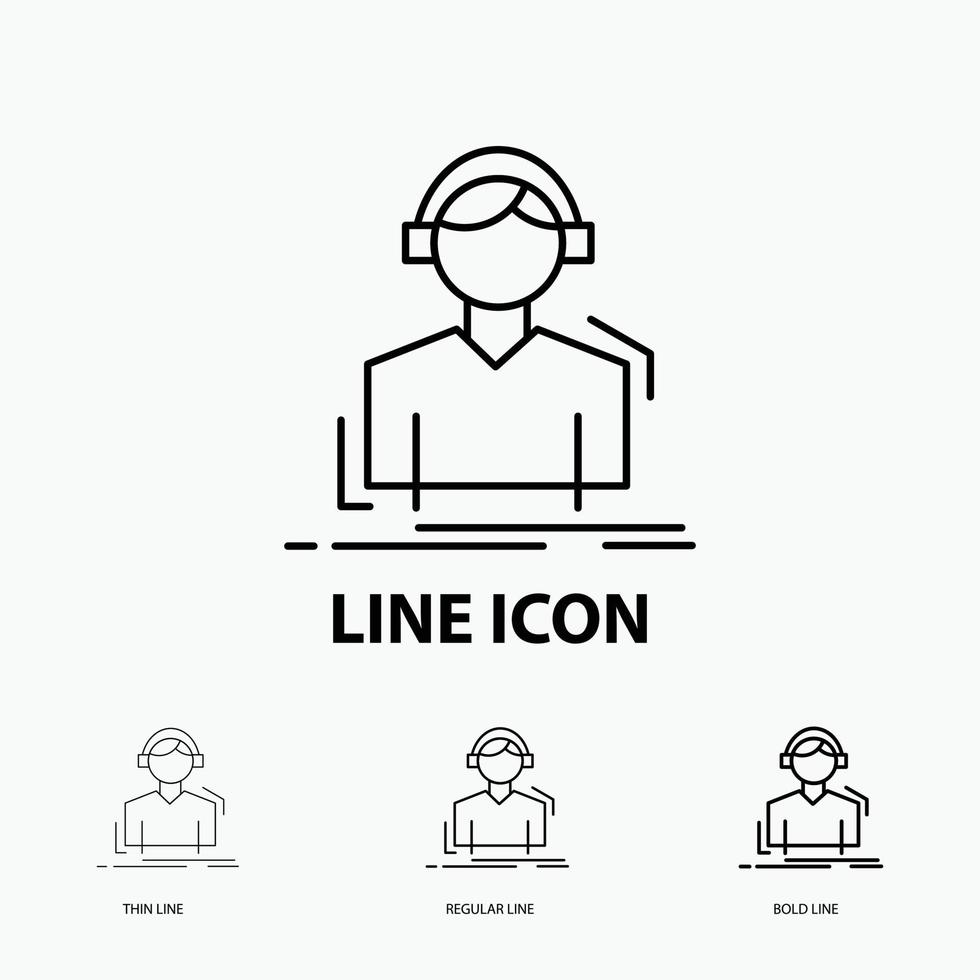 Engineer. headphones. listen. meloman. music Icon in Thin. Regular and Bold Line Style. Vector illustration