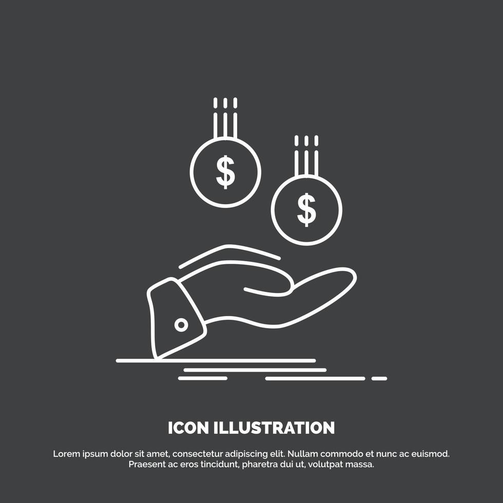 coins. hand. currency. payment. money Icon. Line vector symbol for UI and UX. website or mobile application