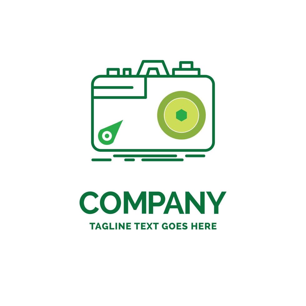 Camera. photography. capture. photo. aperture Flat Business Logo template. Creative Green Brand Name Design. vector