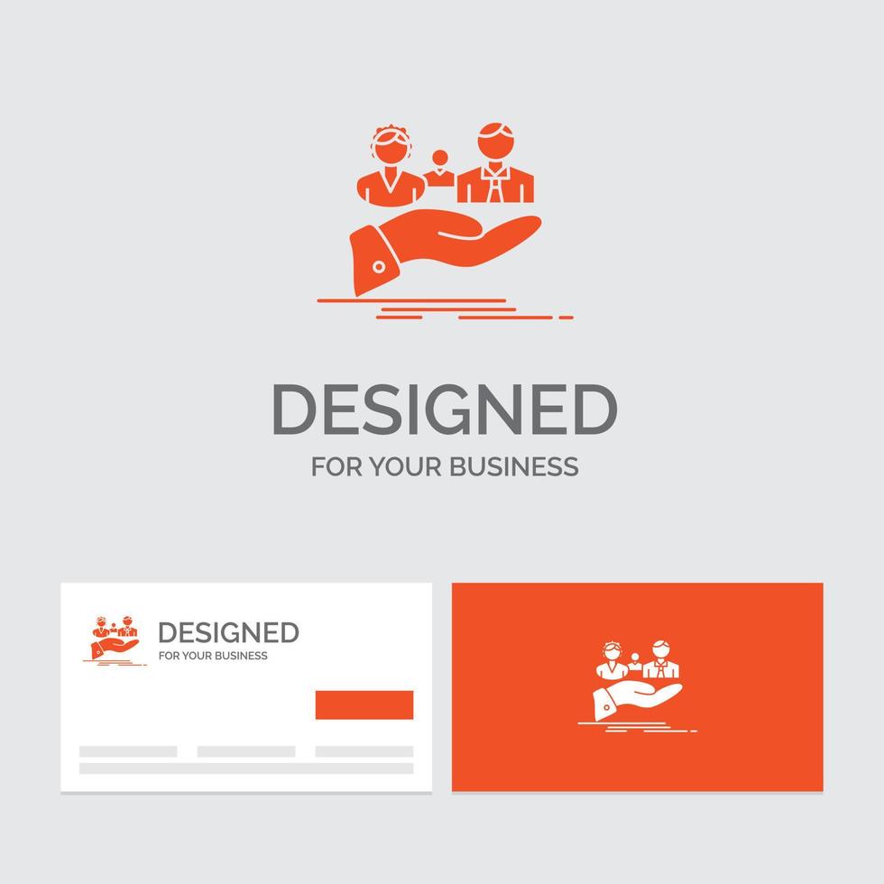 Business logo template for insurance. health. family. life. hand. Orange Visiting Cards with Brand logo template. vector