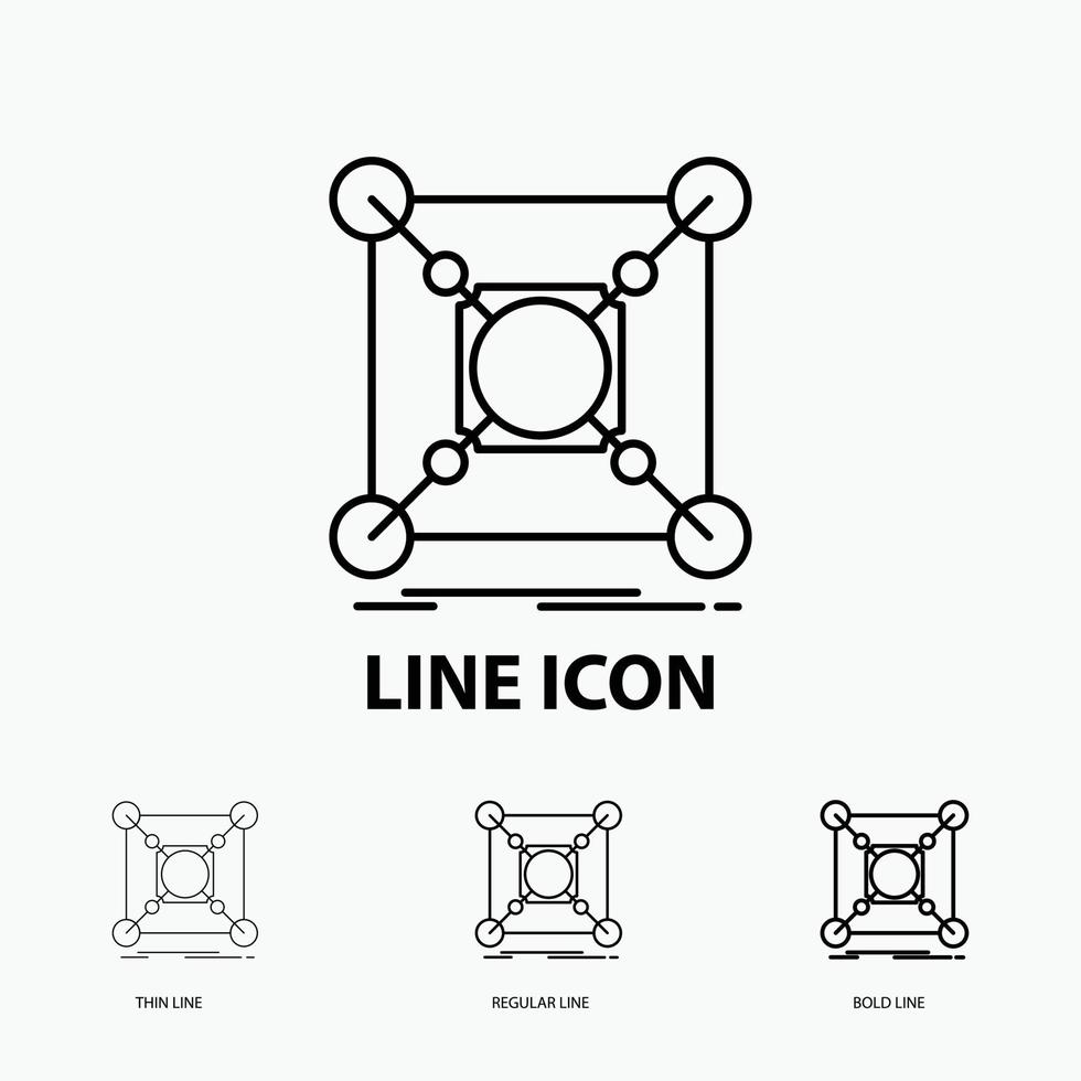 Base. center. connection. data. hub Icon in Thin. Regular and Bold Line Style. Vector illustration