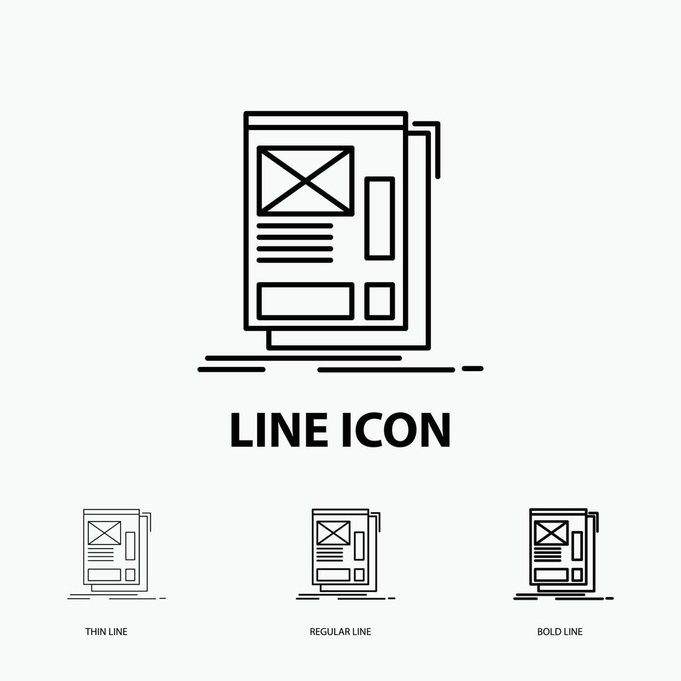 wire. framing. Web. Layout. Development Icon in Thin. Regular and Bold Line Style. Vector illustration