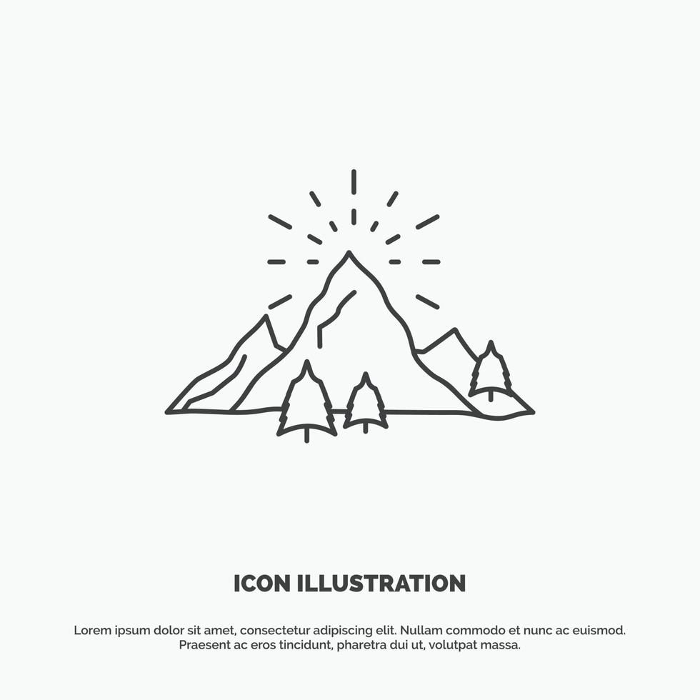hill. landscape. nature. mountain. fireworks Icon. Line vector gray symbol for UI and UX. website or mobile application