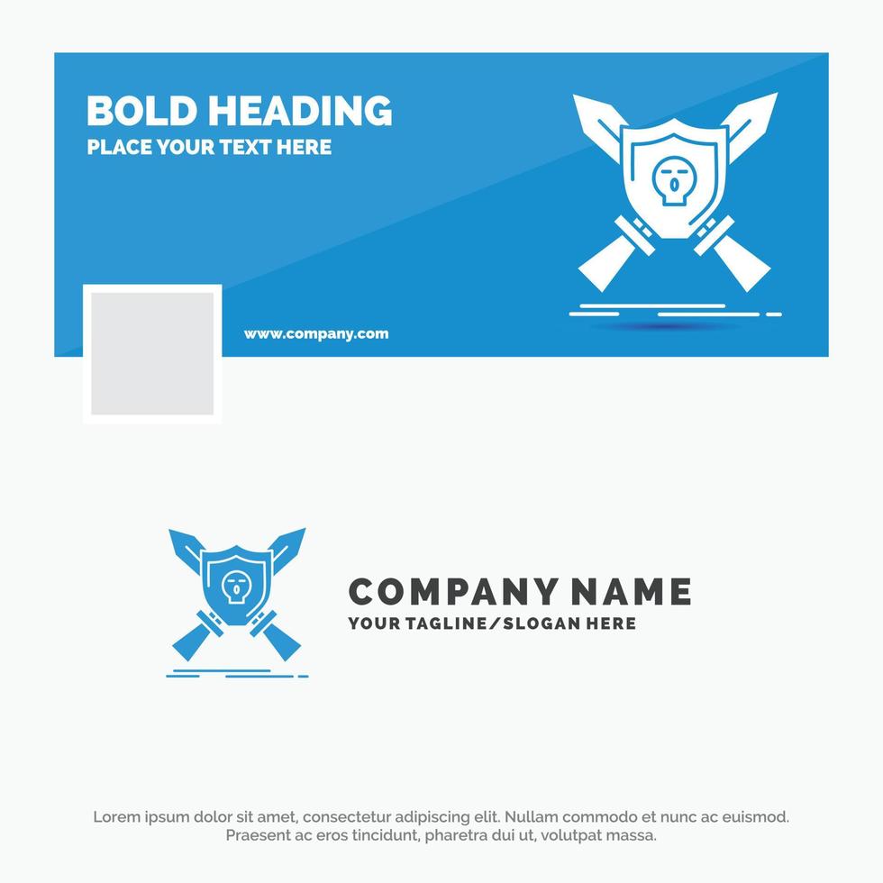 Blue Business Logo Template for Badge. emblem. game. shield. swords. Facebook Timeline Banner Design. vector web banner background illustration