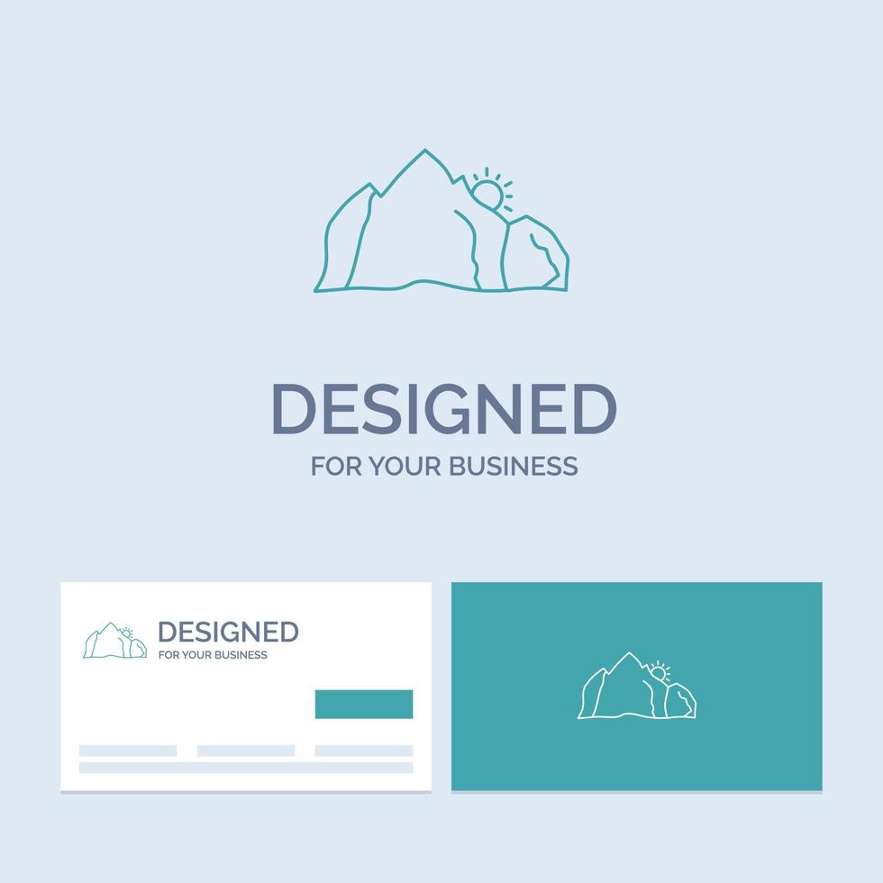 hill. landscape. nature. mountain. scene Business Logo Line Icon Symbol for your business. Turquoise Business Cards with Brand logo template vector