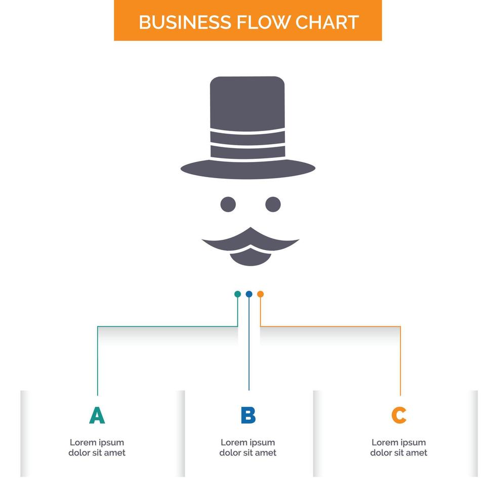 moustache. Hipster. movember. hat. men Business Flow Chart Design with 3 Steps. Glyph Icon For Presentation Background Template Place for text. vector