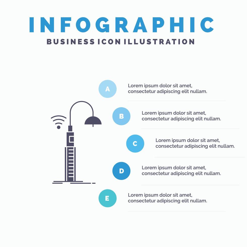 luces. calle. Wifi. inteligente. plantilla de infografía de tecnología para sitio web y presentación. icono de glifo gris con ilustración de vector de estilo infográfico azul.