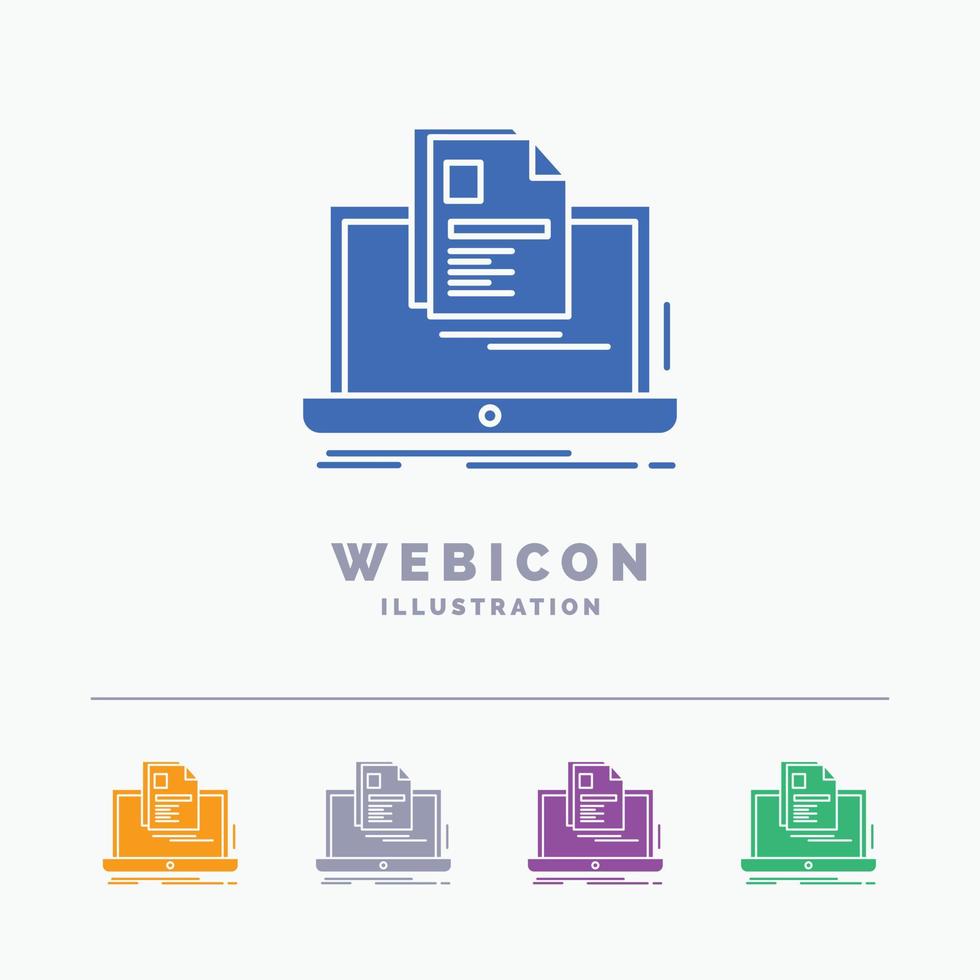 account. Laptop. Report. Print. Resume 5 Color Glyph Web Icon Template isolated on white. Vector illustration