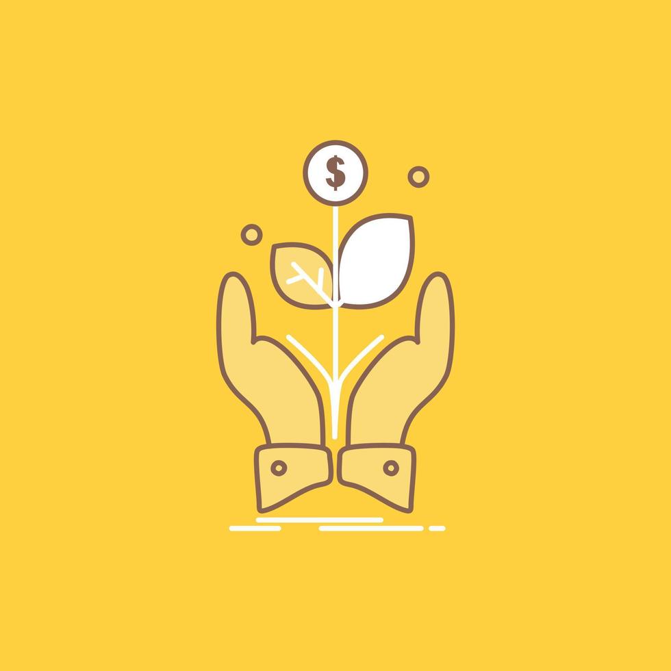 business. company. growth. plant. rise Flat Line Filled Icon. Beautiful Logo button over yellow background for UI and UX. website or mobile application vector