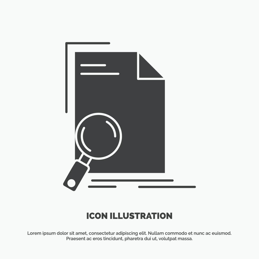 análisis. documento. expediente. encontrar. icono de página símbolo gris vectorial de glifo para ui y ux. sitio web o aplicación móvil vector