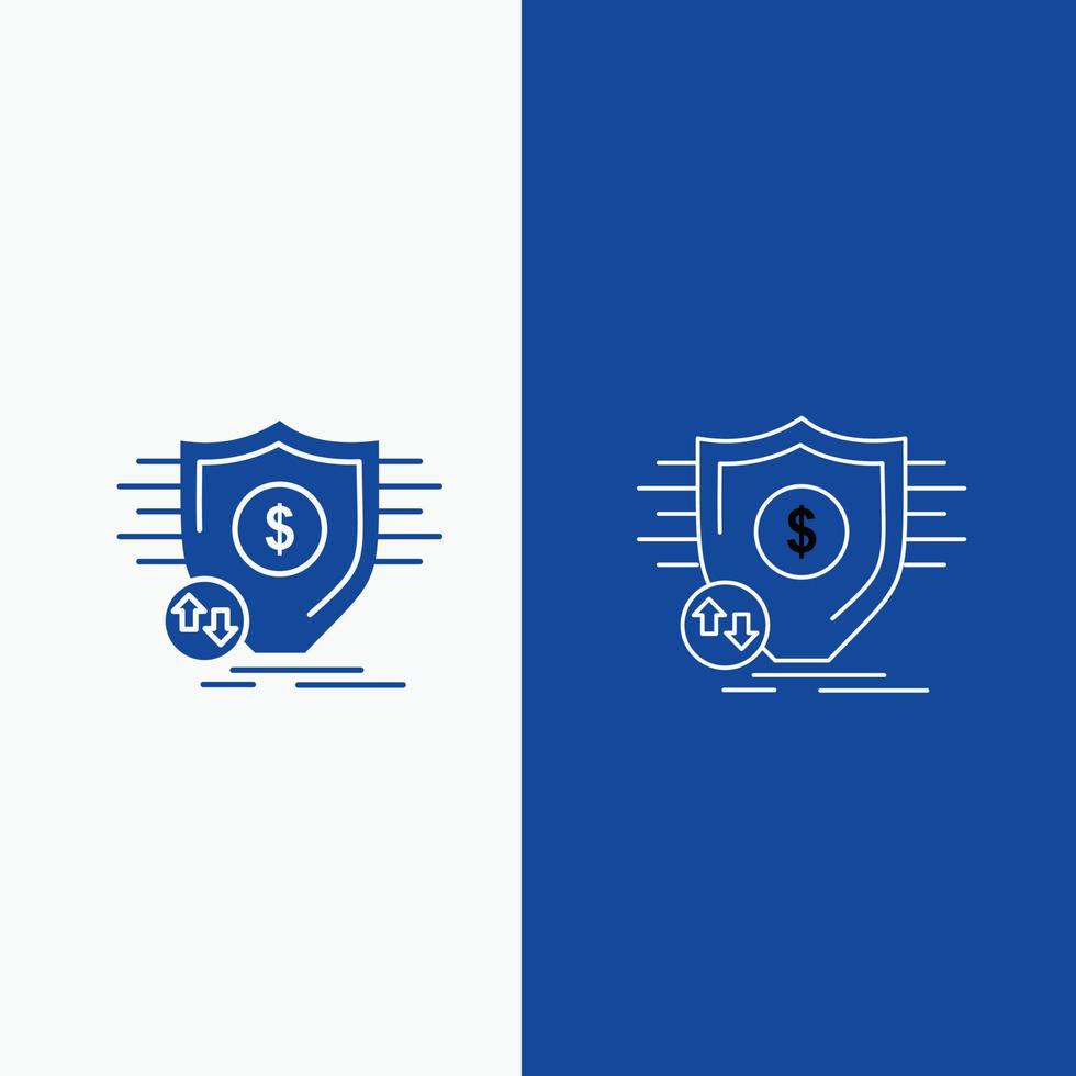 Finance. financial. money. secure. security Line and Glyph web Button in Blue color Vertical Banner for UI and UX. website or mobile application vector