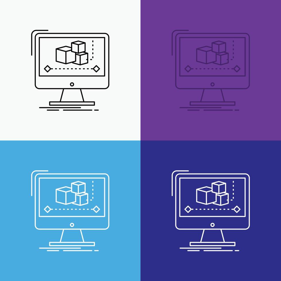 Animation. computer. editor. monitor. software Icon Over Various Background. Line style design. designed for web and app. Eps 10 vector illustration