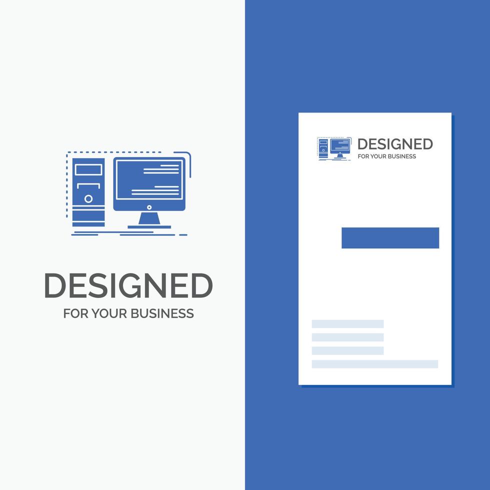 Business Logo for Computer. desktop. hardware. workstation. System. Vertical Blue Business .Visiting Card template. vector