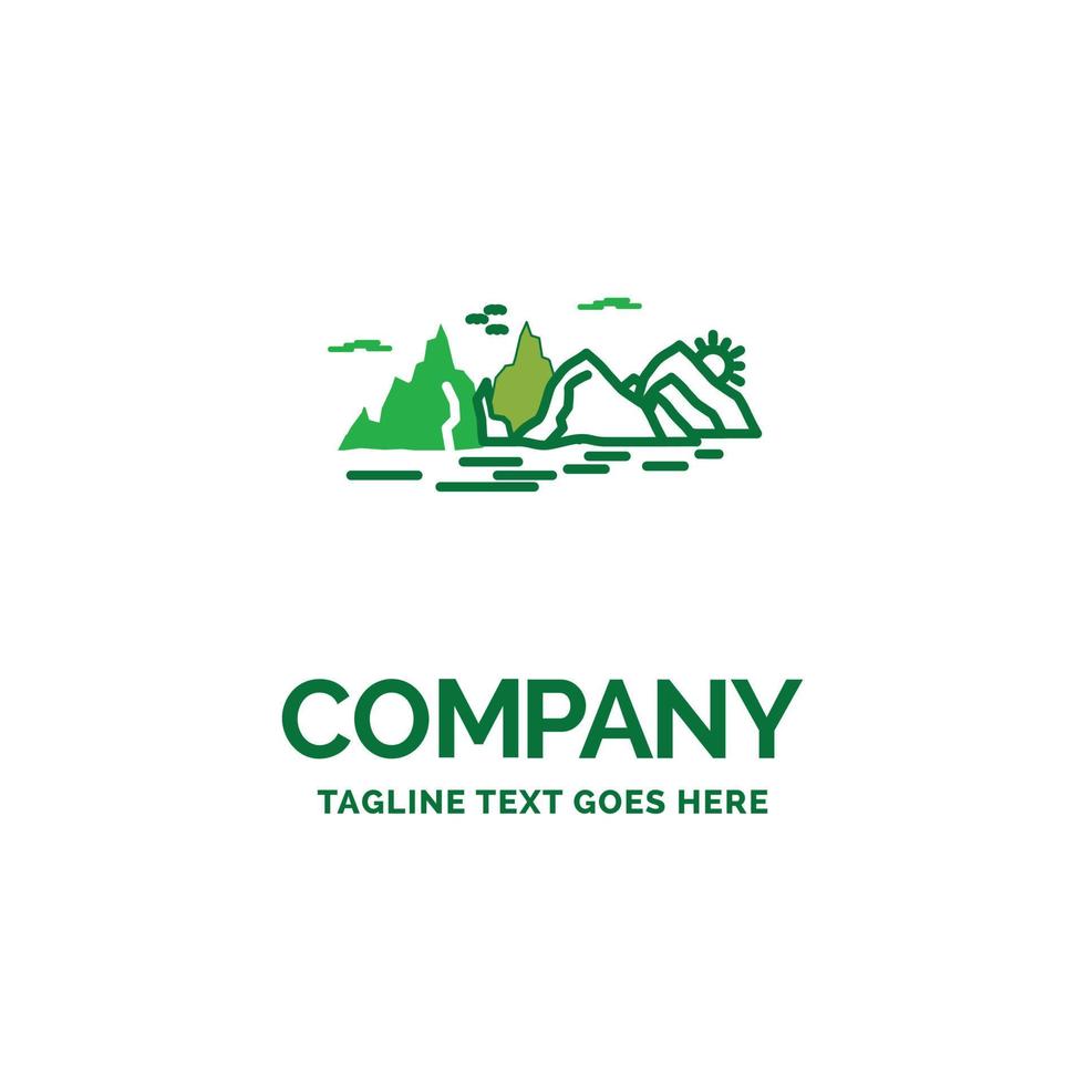 Mountain. hill. landscape. nature. cliff Flat Business Logo template. Creative Green Brand Name Design. vector