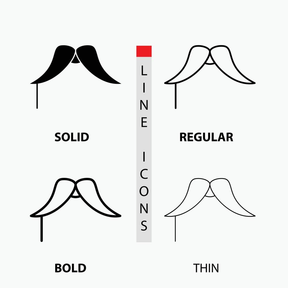 moustache. Hipster. movember. male. men Icon in Thin. Regular. Bold Line and Glyph Style. Vector illustration