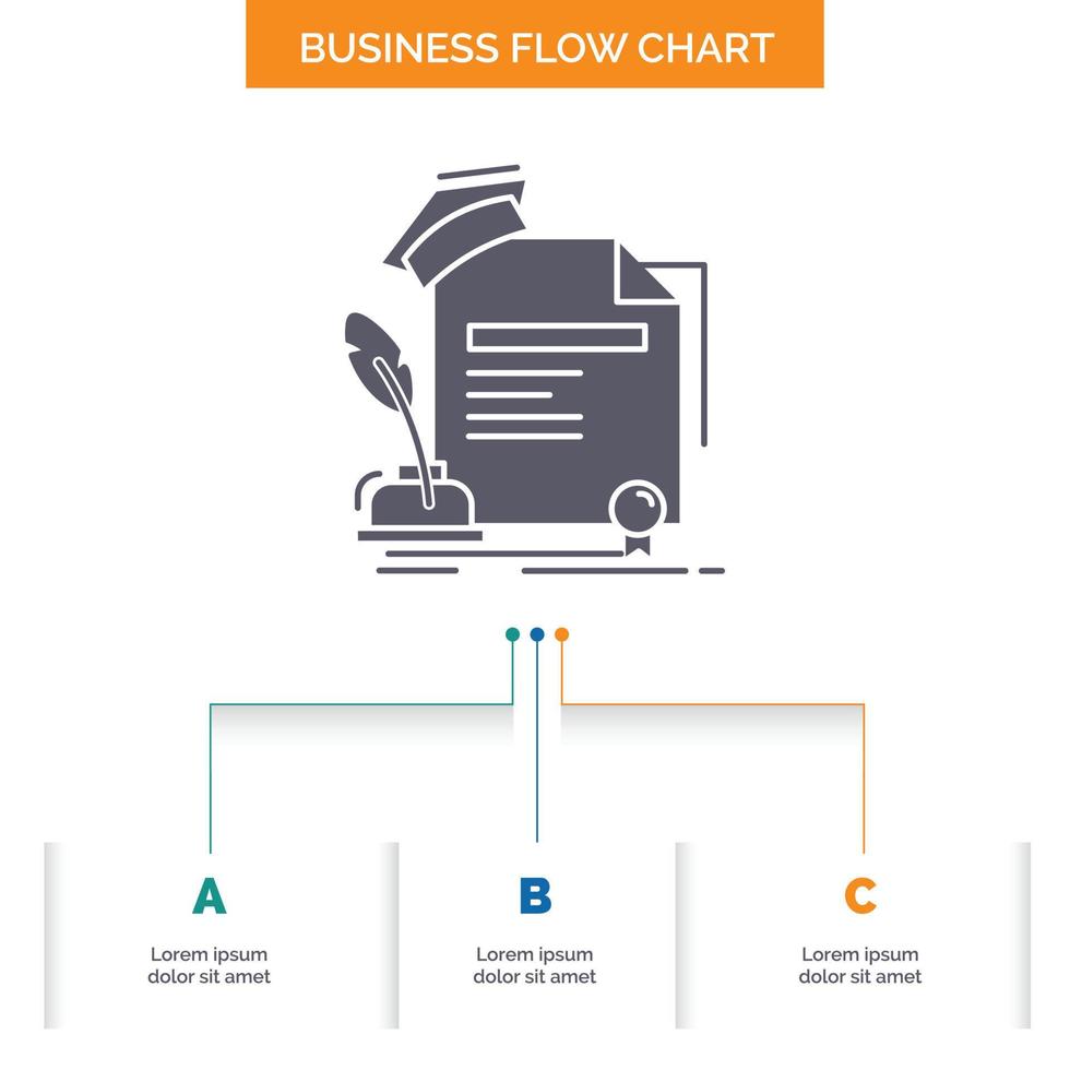 certificate. degree. education. award. agreement Business Flow Chart Design with 3 Steps. Glyph Icon For Presentation Background Template Place for text. vector