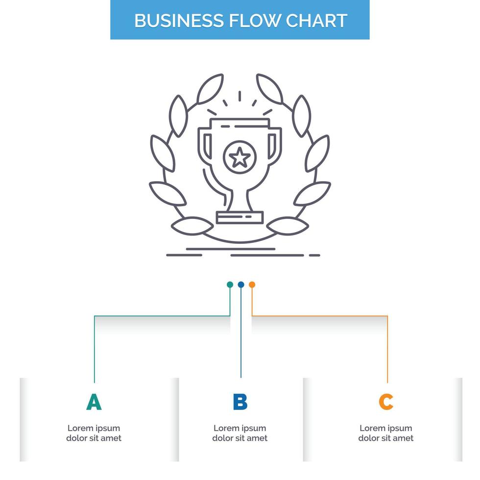 award. cup. prize. reward. victory Business Flow Chart Design with 3 Steps. Line Icon For Presentation Background Template Place for text vector