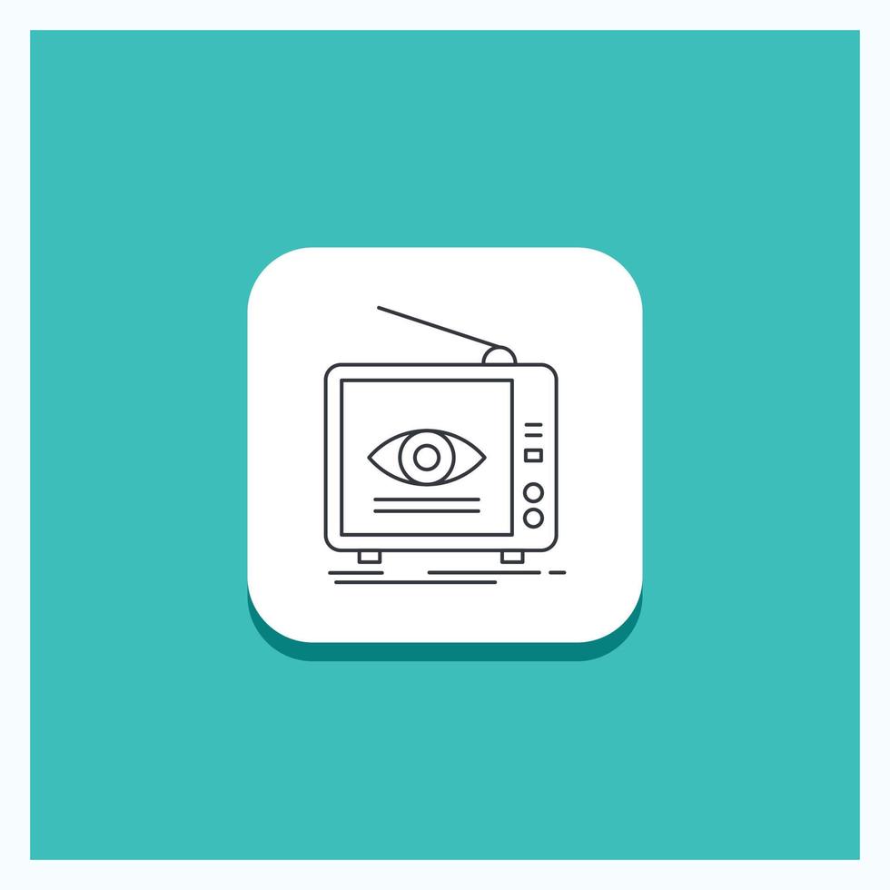 Round Button for Ad. broadcast. marketing. television. tv Line icon Turquoise Background vector