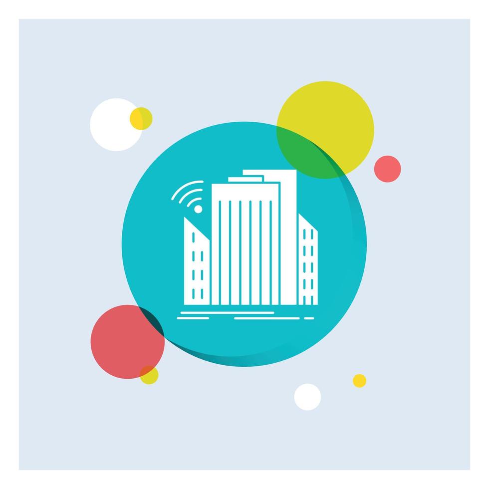 Buildings. city. sensor. smart. urban White Glyph Icon colorful Circle Background vector