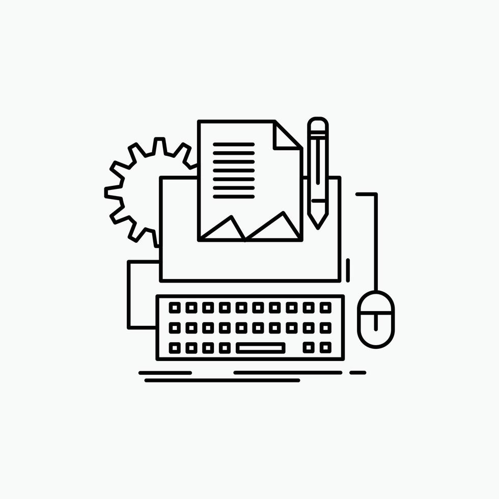 Type Writer. paper. computer. paper. keyboard Line Icon. Vector isolated illustration