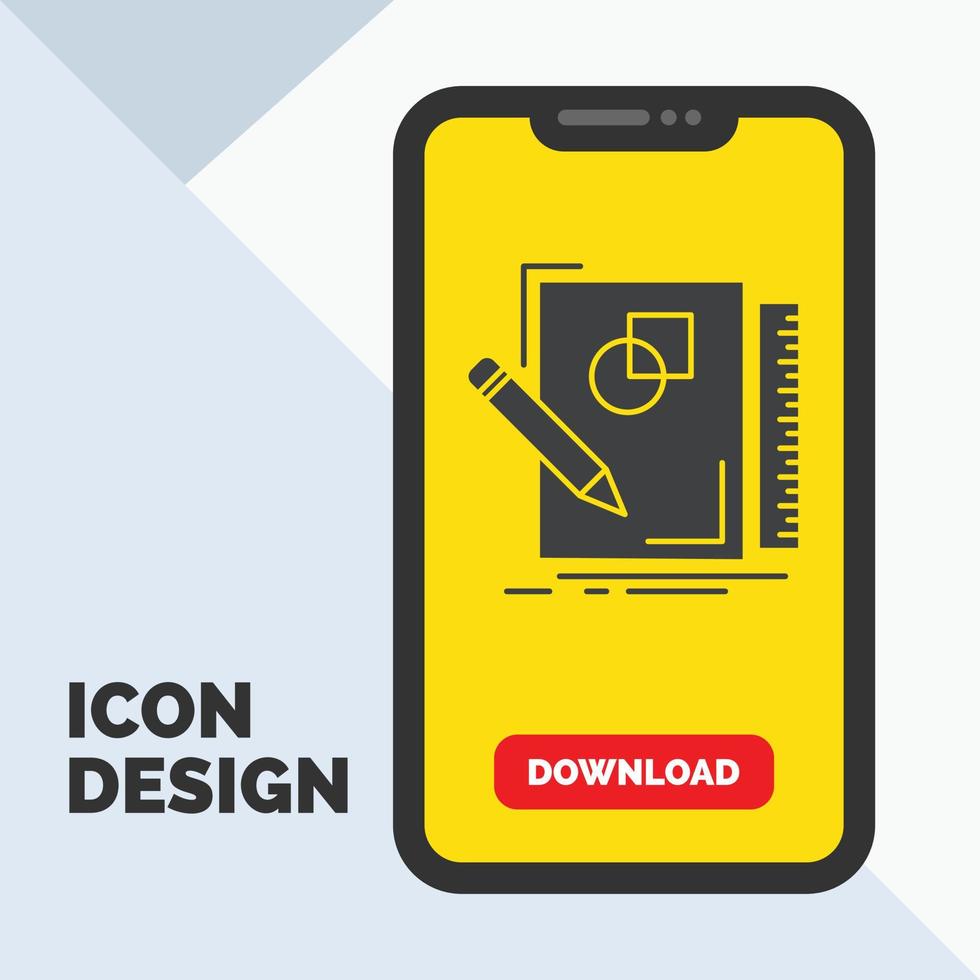 sketch. sketching. design. draw. geometry Glyph Icon in Mobile for Download Page. Yellow Background vector