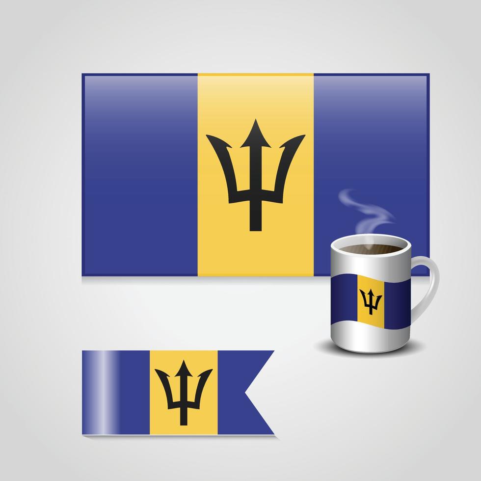 Barbados Flag printed on coffee cup and small flag vector