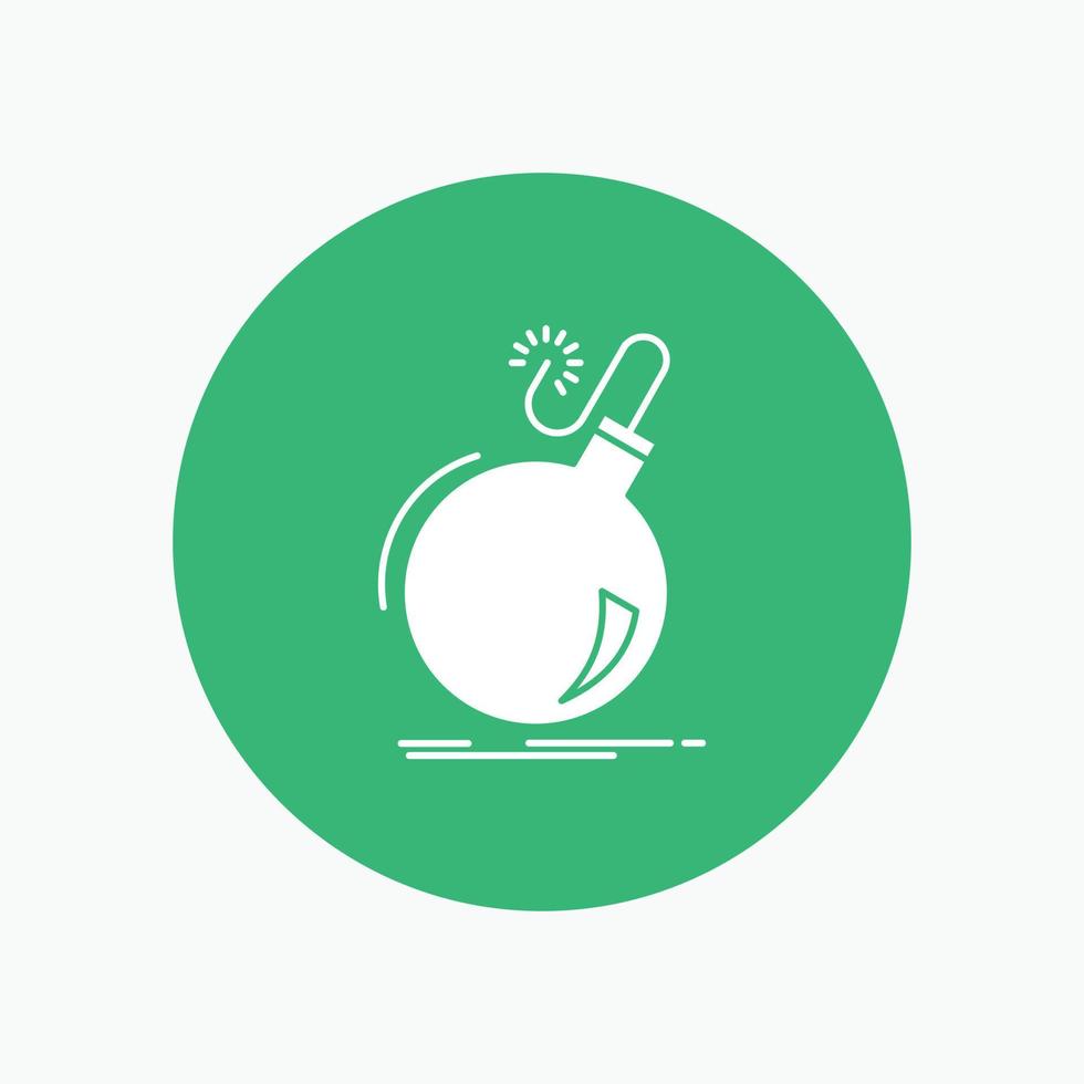 Bomb. boom. danger. ddos. explosion White Glyph Icon in Circle. Vector Button illustration