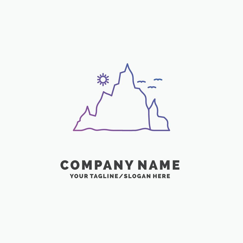 mountain. landscape. hill. nature. sun Purple Business Logo Template. Place for Tagline vector