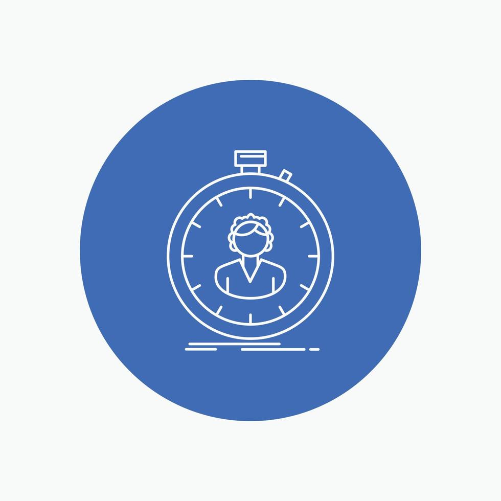 fast. speed. stopwatch. timer. girl White Line Icon in Circle background. vector icon illustration