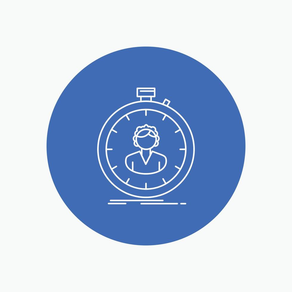 fast. speed. stopwatch. timer. girl White Line Icon in Circle background. vector icon illustration